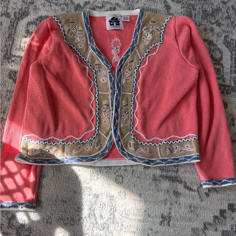 Storybook Knits Pink Embroidered Sweater